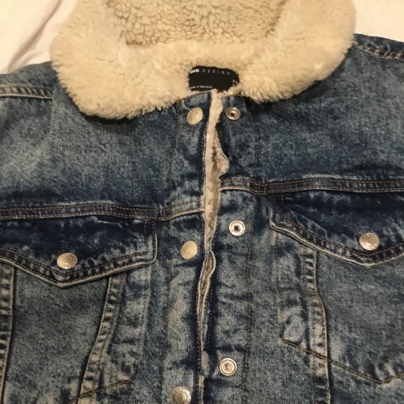 ASOS Denim Borg Sherpa Jacket Size 6 Midwash Blue Boho Western Hippie Festival - Picture 4 of 4